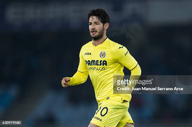 RAlexandre Rodrigues 'Pato' of Villarreal CF reacts during the Copa del Rey Round of 16 first leg match between Real Sociedad de Futbol and...