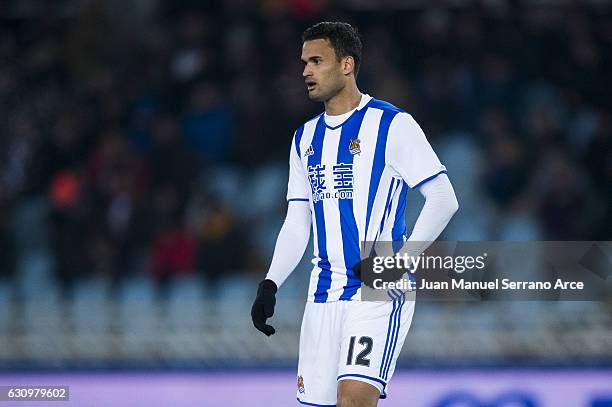 Willian Jose Da Silva of Real Sociedad reacts during the Copa del Rey Round of 16 first leg match between Real Sociedad de Futbol and Villarreal CF...