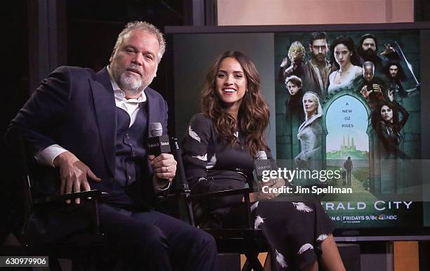 Actors Vincent D'Onofrio and Adria Arjona attend the Build series to discuss "Emerald City" at AOL HQ on January 4, 2017 in New York City.