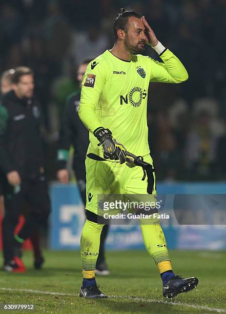 Sporting CP's goalkeeper Beto reaction at the end of the Portuguese League Cup match between Vitoria Setubal and Sporting CP at Estadio do Bonfim on...