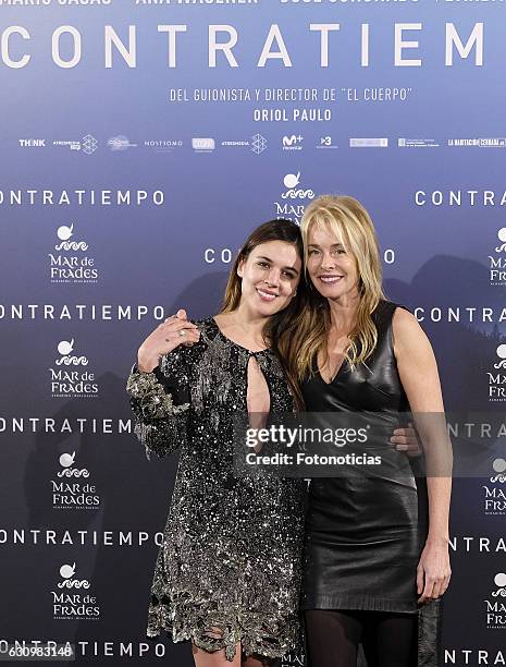 Adriana Ugarte and Belen Rueda attend the 'Contratiempo' premiere party photocall at the Reina Sofia Museum on January 4, 2017 in Madrid, Spain.