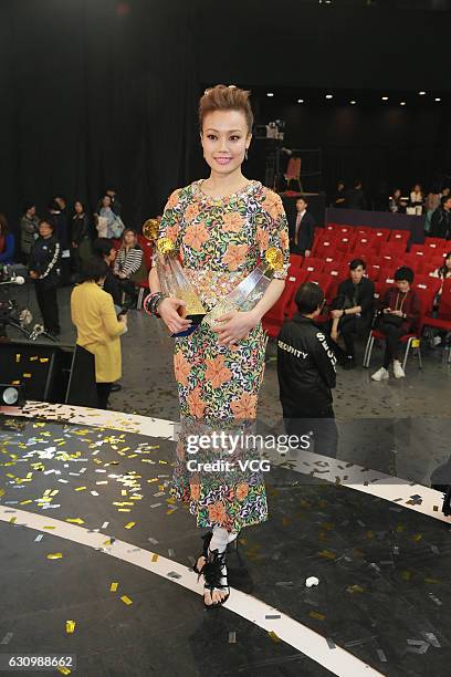 Singer Joey Yung attends the 39th RTHK Top 10 Chinese Gold Songs Awards on January 4, 2017 in Hong Kong, China.