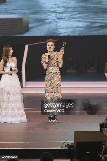 Singer Joey Yung attends the 39th RTHK Top 10 Chinese Gold Songs Awards on January 4, 2017 in Hong Kong, China.