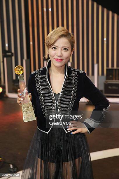 Singer Della Ding Dang attends the 39th RTHK Top 10 Chinese Gold Songs Awards on January 4, 2017 in Hong Kong, China.