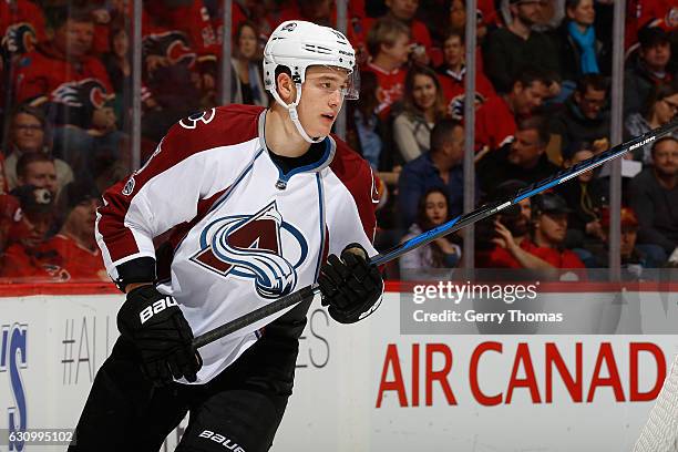 Patrick Wiercioch of the Colorado Avalanche skates against the Calgary Flames during an NHL game on January 4, 2017 at the Scotiabank Saddledome in...