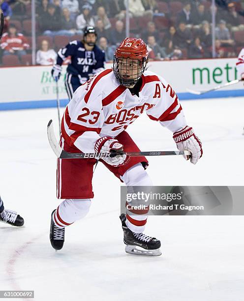 Jakob Forsbacka Karlsson of the Boston University Terriers skates against the Yale Bulldogs during NCAA hockey at Agganis Arena on December 13, 2016...