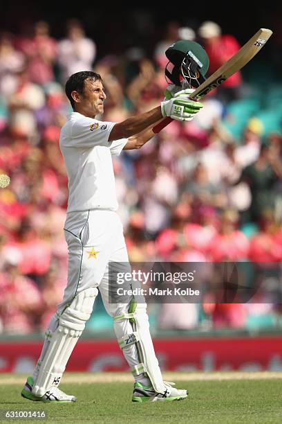 Younis Khan of Pakistan celebrates his century during day three of the Third Test match between Australia and Pakistan at Sydney Cricket Ground on...