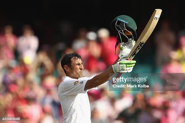 Younis Khan of Pakistan celebrates his century during day three of the Third Test match between Australia and Pakistan at Sydney Cricket Ground on...