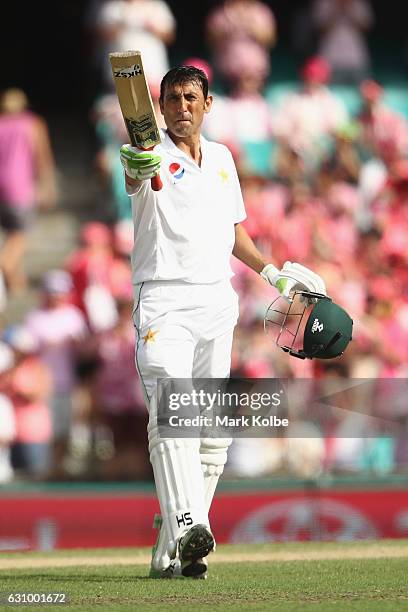 Younis Khan of Pakistan celebrates his century during day three of the Third Test match between Australia and Pakistan at Sydney Cricket Ground on...