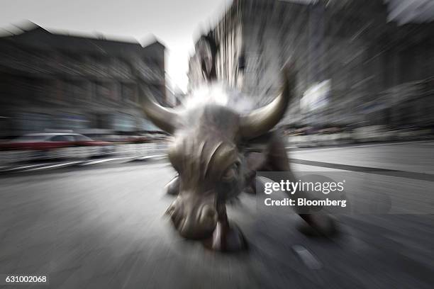 The Bund Bull stands in Shanghai, China, on Wednesday, Jan. 4, 2017. After defying skeptics with solid growth last year, China aims to do the same...
