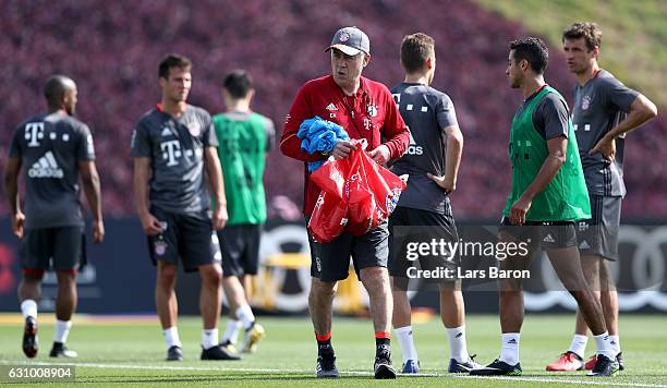 Head coach Carlo Ancelotti is seen during a training session at day 3 of the Bayern Muenchen training camp at Aspire Academy on January 5, 2017 in...