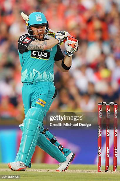 Brendon McCullum of the Heat bats during the Big Bash League match between the Perth Scorchers and the Brisbane Heat at WACA on January 5, 2017 in...