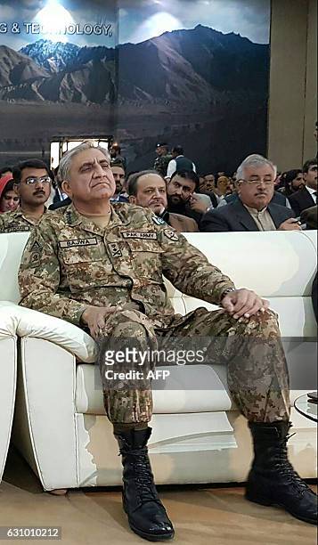 Pakistan Army Chief General Qamar Javed Bajwa looks on during a seminar on Chinese investment at The Engineering University of Khuzdar in Khuzdar...