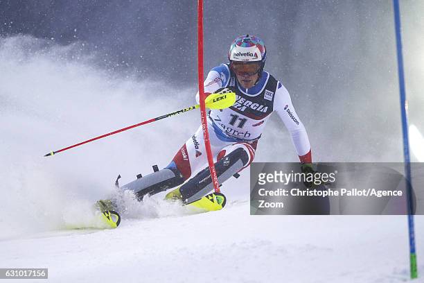 Daniel Yule of Switzerland in action during the Audi FIS Alpine Ski World Cup Men's Slalom on January 05, 2017 in Zagreb, Croatia