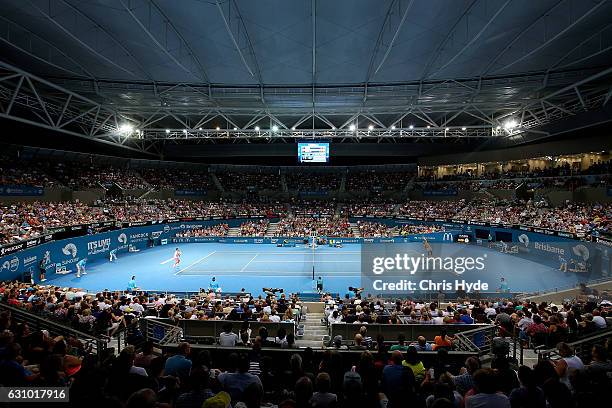 General view of the match between Rafael Nadal of Spain gainst Mischa Zverev of Germany during day five of the 2017 Brisbane International at Pat...