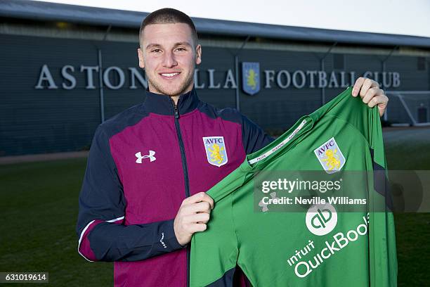 New signing Sam Johnstone of Aston Villa poses for a picture at the club's training ground at Bodymoor Heath on January 05, 2017 in Birmingham,...