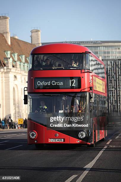 Routemaster bus 12 to Oxford Circle drives in Westminster on January 5, 2017 in London, England. TFL, Transport for London has confirmed it will...