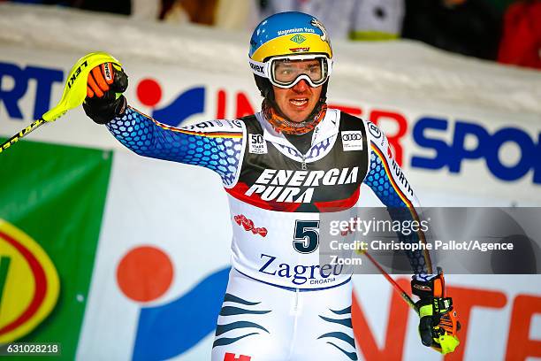 Felix Neureuther of Germany takes 2nd place during the Audi FIS Alpine Ski World Cup Men's Slalom on January 05, 2017 in Zagreb, Croatia