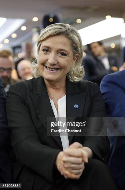President of French far-right Front National party Marine Le Pen attends a meeting on the theme "France, country of entrepreneurs, country of...