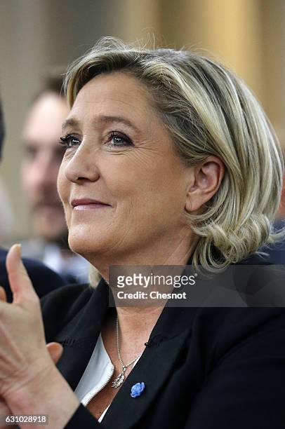 President of French far-right Front National party Marine Le Pen attends a meeting on the theme "France, country of entrepreneurs, country of...