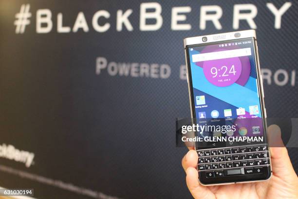 Soon-to-be released new BlackBerry smartphone, name and price yet to be revealed, is shown off behind closed doors at the Consumer Electronics Show...