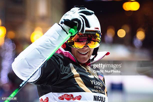 Nicole Hosp of AUT during race winners of the FIS World Cup on the slopes of the Zagreb cathedral to the square Ban Jelacic Square, in Zagreb,...