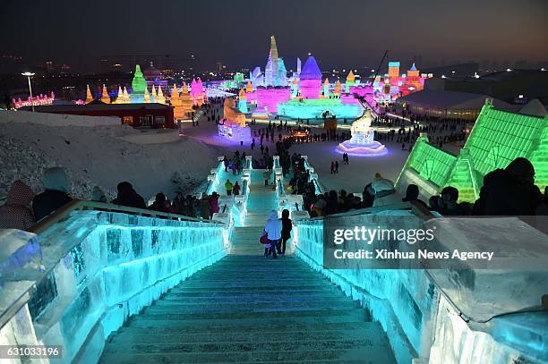 Jan. 5, 2017 : Tourists visit Harbin Ice and Snow World, northeast China's Heilongjiang Province, Jan. 5, 2017. As the centerpiece of the Harbin...