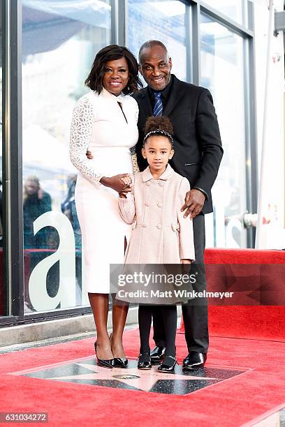 Viola Davis, Julius Tennon, and Genesis Tennon attend a ceremony honoing Viola Davis with a star on the Hollywood Walk of Fame on January 5, 2017 in...