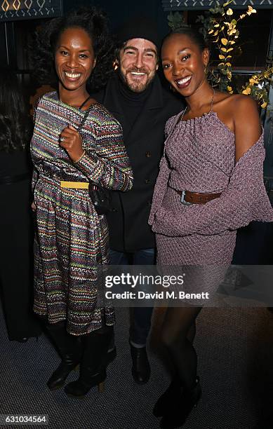 Aicha Mckenzie, Robert Konjic and Vanessa Kingori attend a drinks reception hosted by Dame Vivienne Westwood and The British Fashion Council to...