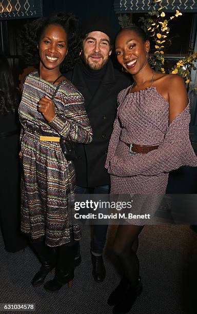 Aicha Mckenzie, Robert Konjic and Vanessa Kingori attend a drinks reception hosted by Dame Vivienne Westwood and The British Fashion Council to...