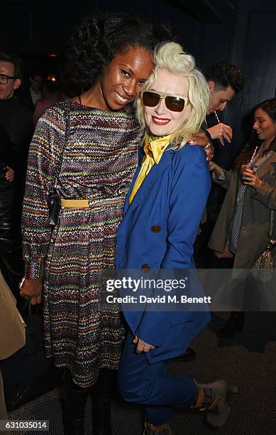 Aicha Mckenzie and Pam Hogg attend a drinks reception hosted by Dame Vivienne Westwood and The British Fashion Council to celebrate London Fashion...