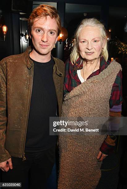 Luke Newberry and Dame Vivienne Westwood attend a drinks reception hosted by Dame Vivienne Westwood and The British Fashion Council to celebrate...