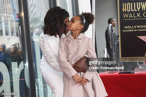 Viola Davis and Genesis Tennon attend a ceremony honoring actress Viola Davis with star on the Hollywood Walk of Fame on January 5, 2017 in...