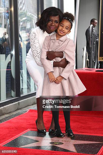 Viola Davis and Genesis Tennon attend a ceremony honoring actress Viola Davis with star on the Hollywood Walk of Fame on January 5, 2017 in...