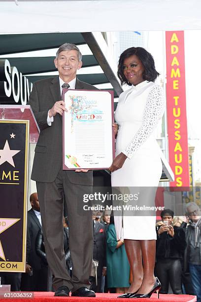 President/CEO of Hollywood Chamber of Commerce Leron Gubler and actress Viola Davis attends a ceremony honoing Viola Davis with a star on the...