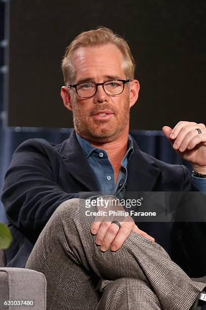 Host Joe Buck of AT&T's Original Series 'Undeniable with Joe Buck' speaks onstage during AT&T AUDIENCE Network Presents at 2017 Winter TCA at Langham...