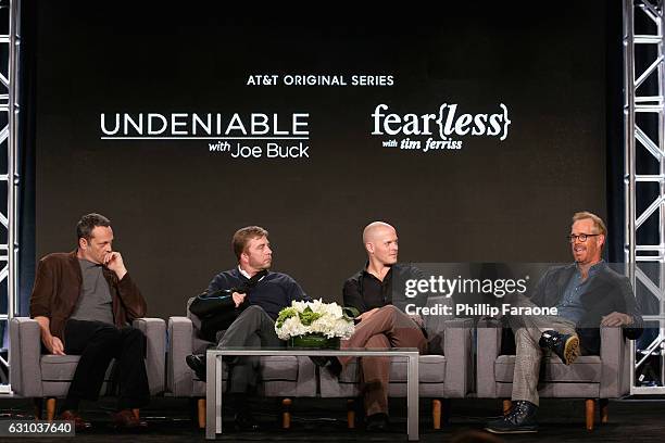 Executive producers Vince Vaughn and Peter Billingsley and hosts Timothy Ferriss and Joe Buck of AT&T's 'Undeniable with Joe Buck' and 'Fear with Tim...