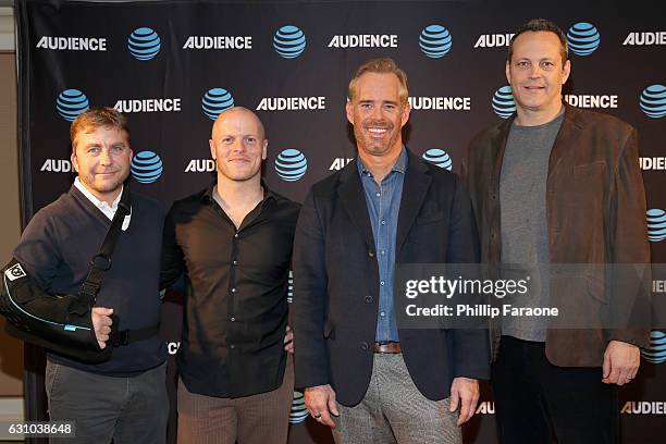 Actor/Executive producer Peter Billingsley, author Timothy Ferriss, sportscaster Joe Buck and actor/executive producer Vince Vaughn attend AT&T...