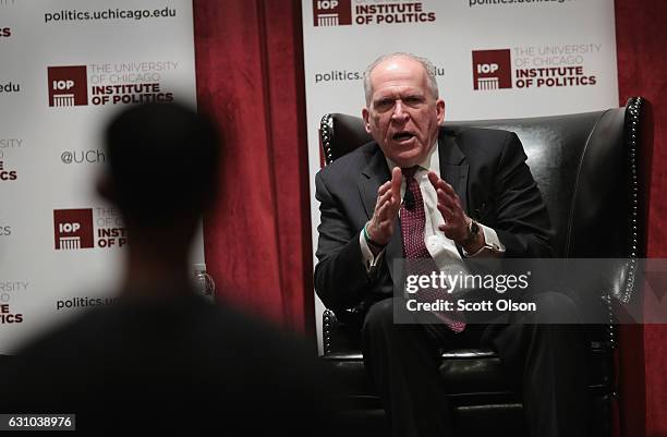 Director John Brennan responds to questions during a forum at the University of Chicago on January 5, 2017 in Chicago, Illinois. Brennan is expected...