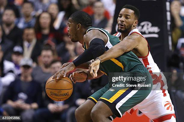 Toronto Raptors guard Norman Powell defends against Utah Jazz forward Joe Johnson as the Toronto Raptors beat the Utah Jazz 101-93 at Air Canada...