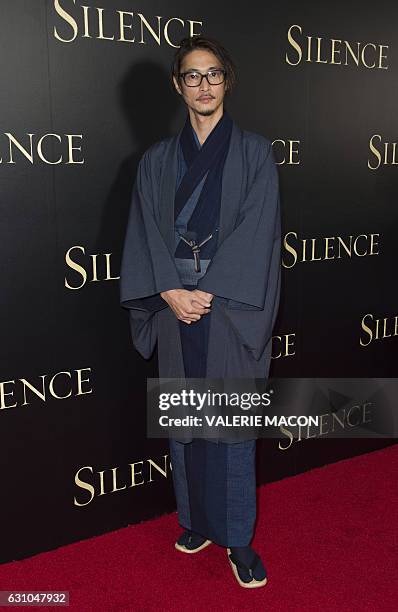 Actor Yosuke Kubozuka attends the Los Angeles Premiere of Paramount Pictures "Silence" at the Directors Guild of America, on January 5 in Los...