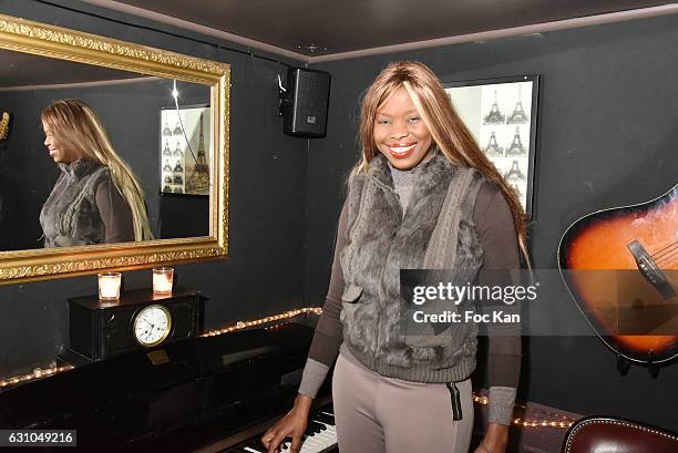 Painter/model/singer Ndeye Mbaye attends the "Nuit Bruce Nauman" screening party and performance of Amelie Pironneau at la Galerie du Chacha on...