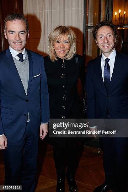 President of the Jury for the Prize of Stephane Bern's Foundation for "L'Histoire", Franck Ferrand, Brigitte Macron and founder Stephane Bern attend...