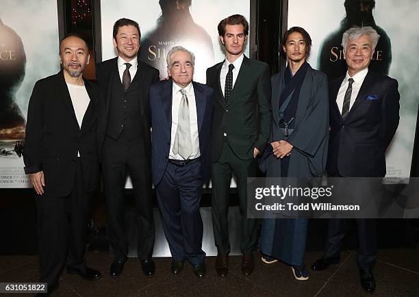 Shinya Tsukamoto, Tadanobu Asano, Martin Scorsese, Andrew Garfield, Yosuke Kubozuka and Issey Ogata attend the premiere of Paramount Pictures'...