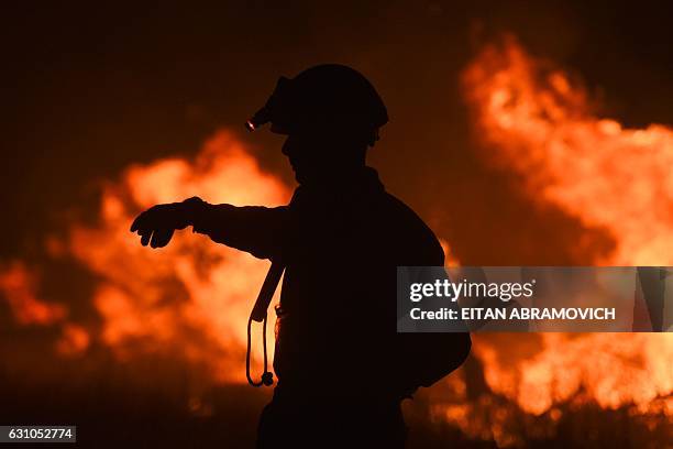 Fireman gestures while fighting a wildfire near La Adela in La Pampa Province on January 5, 2017. Firefighters in Argentina said on January 5 they...