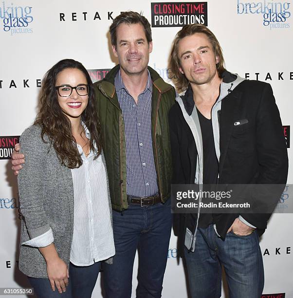 Actors Melissa Fumero, Tuc Watkins, and John-Paul Lavoisier attend the premiere of Breaking Glass Pictures' "Retake" at Laemmle Royal Theater on...