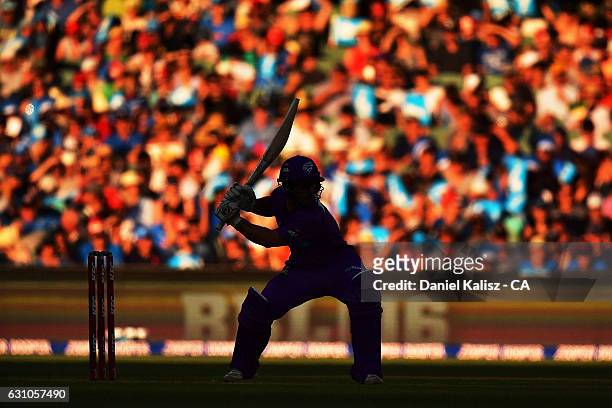 Jonathan Wells of the Hobart Hurricanes bats during the Big Bash League match between the Adelaide Strikers and the Hobart Hurricanes at Adelaide...