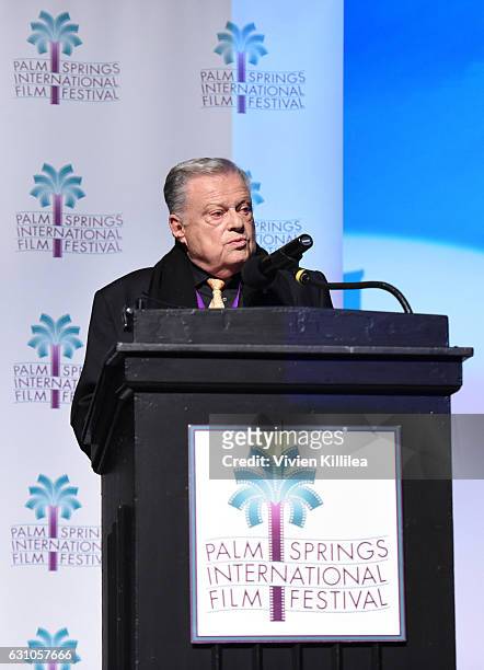 Palm Springs International Film Festival Chairman Harold Matzner speaks at the Opening Night Screening World Premiere of "The Sense of An Ending" at...