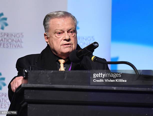 Palm Springs International Film Festival Chairman Harold Matzner speaks at the Opening Night Screening World Premiere of "The Sense of An Ending" at...