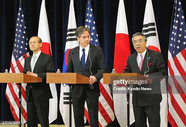 South Korea's First Vice Foreign Minister Lim Sung Nam, U.S. Deputy Secretary of State Antony Blinken and Japanese Vice Foreign Minister Shinsuke...